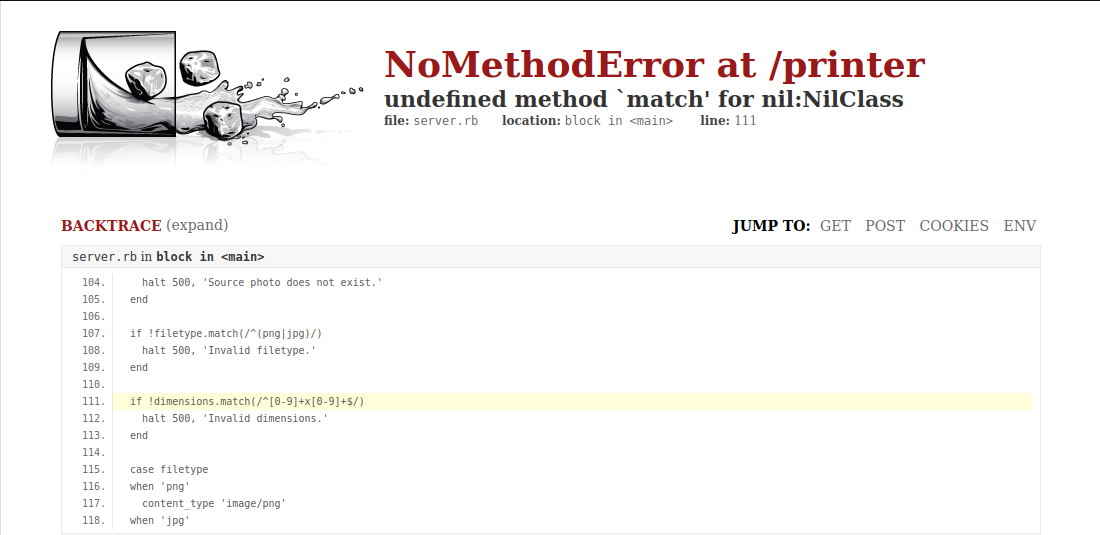 La page d'erreur avec le filetype