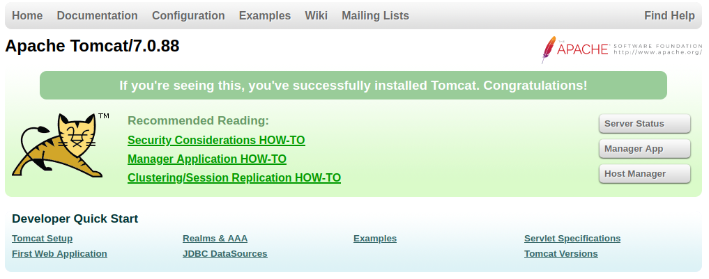 La page par défaut de tomcat