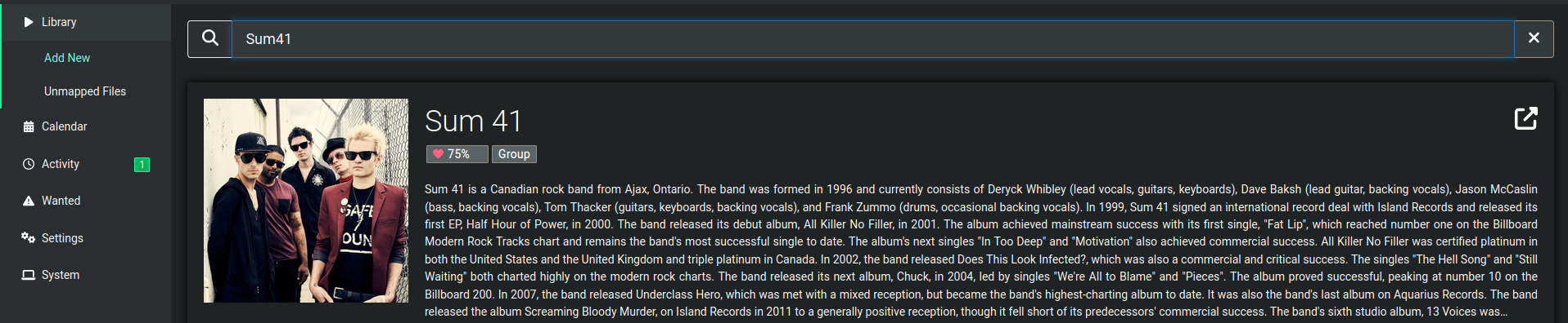 La recherche sur Lidarr