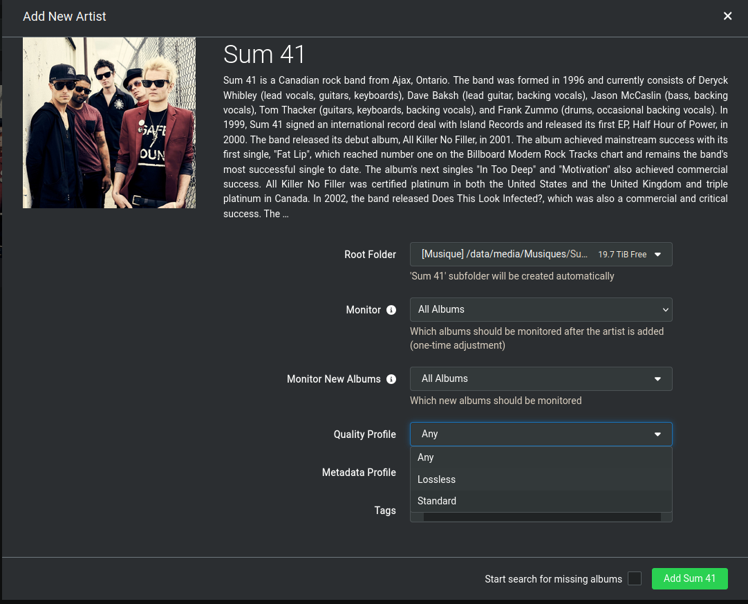 Le paramétrage sur Lidarr