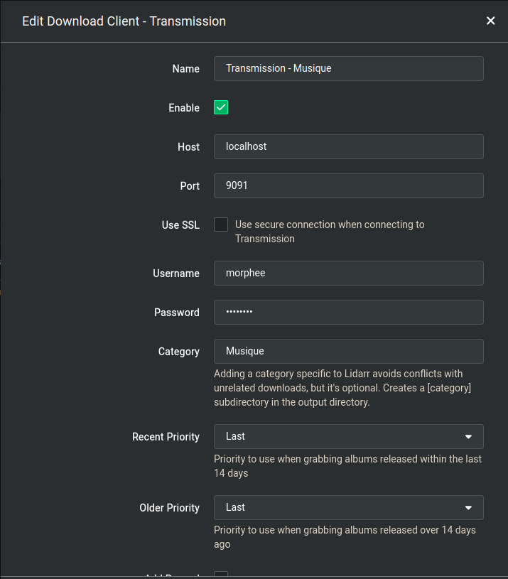 La configuration d'un client