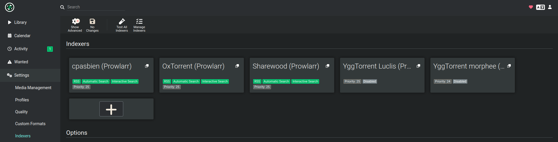 Les indexers sous lidarr